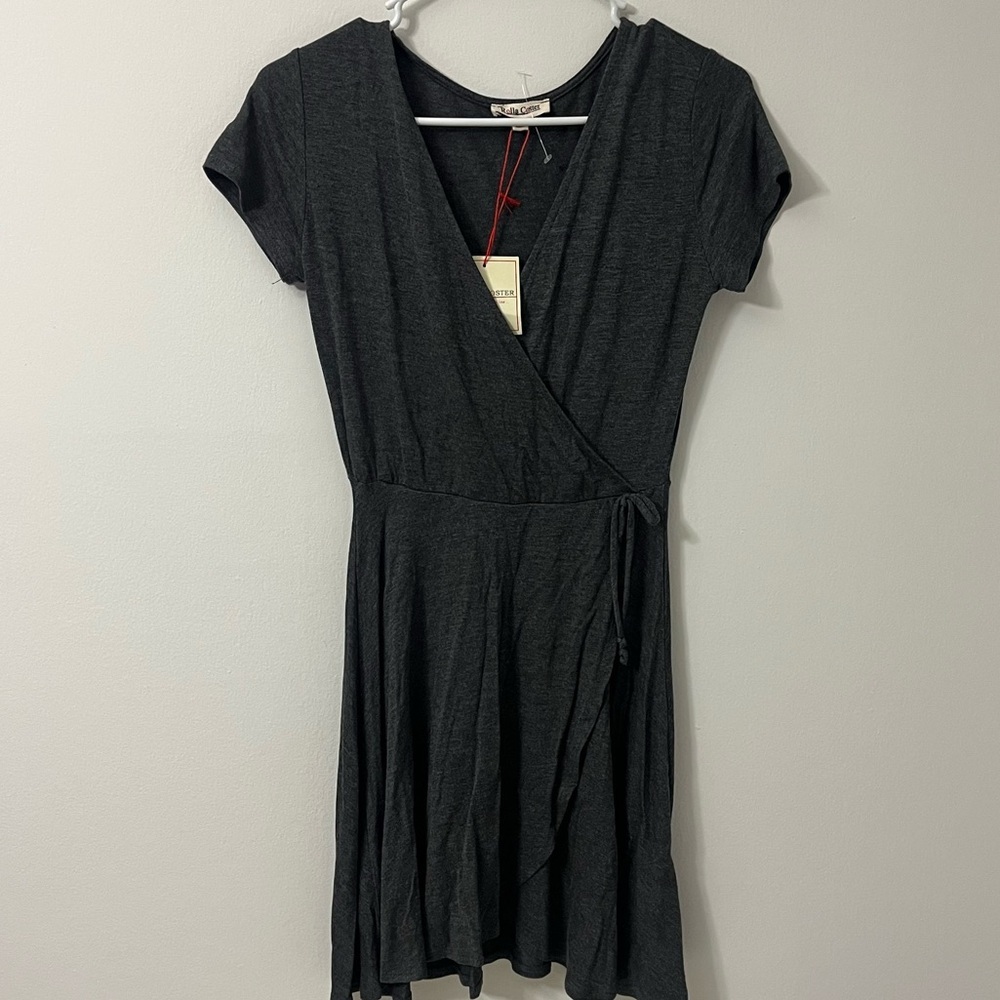 Rolla Coster Charcoal Gray Wrap Illusion Mini Dress Size Small